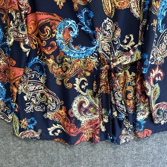 Cocomo Top Womens 1X Blue Paisley Artsy Tie Front Stretch Flowy Popover Office - Picture 4 of 9